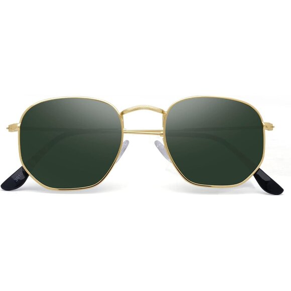 Unisex Gold Black Trendy Square Hexagonal Mirrored Sun Glasses UV Protection main image 4